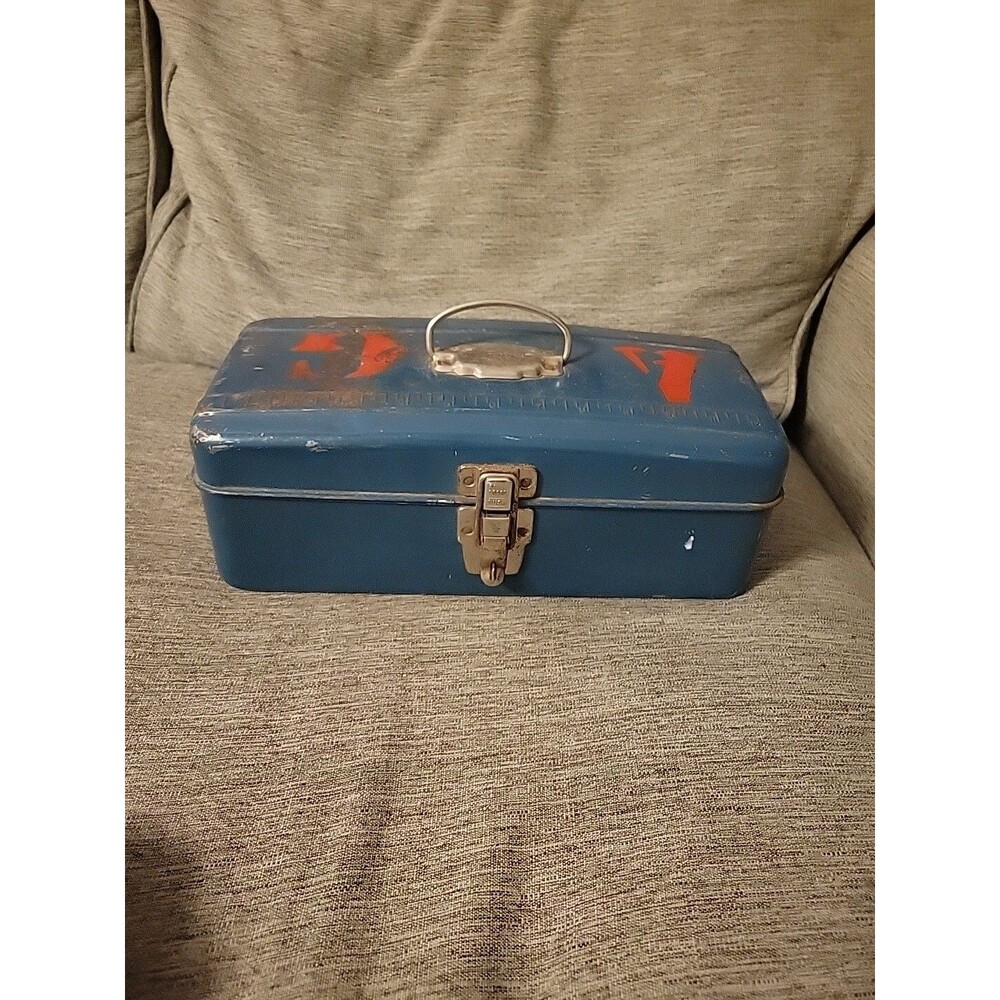 Prest-o-lite Torch Outfit Aqua Green Metal Toolbox Vtg Ruler Handle